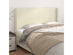 Cabecero | Panel de cama con solapas, piel sintética, 203 x 16 x 118/128 cm, color crema