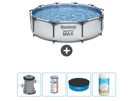 Piscina BESTWAY Round Steel Pro MAX - 305 x 76 cm - Gris - Bomba incluida Filtrar - Cubrir - Cloro