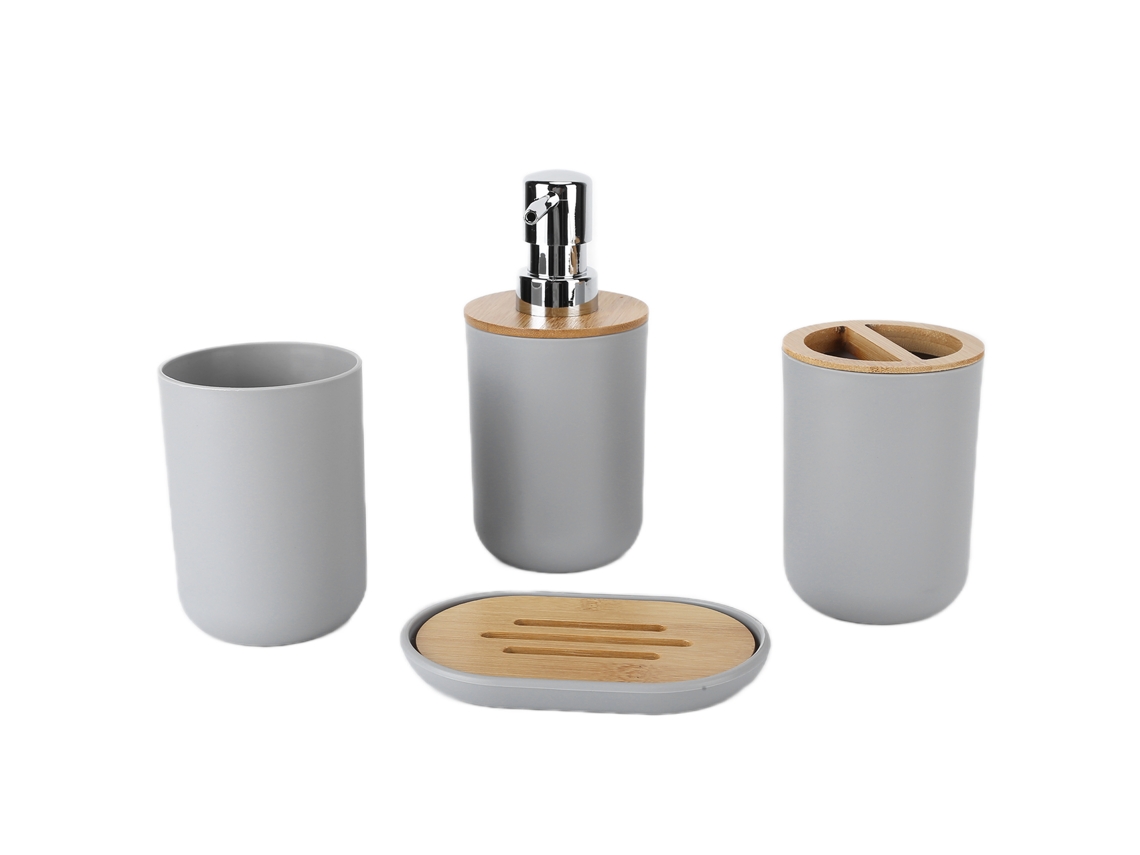 Juego de baño de 4 piezas, vaso para cepillo de dientes de bambú resistente e impermeable para el hogar y el hotel.