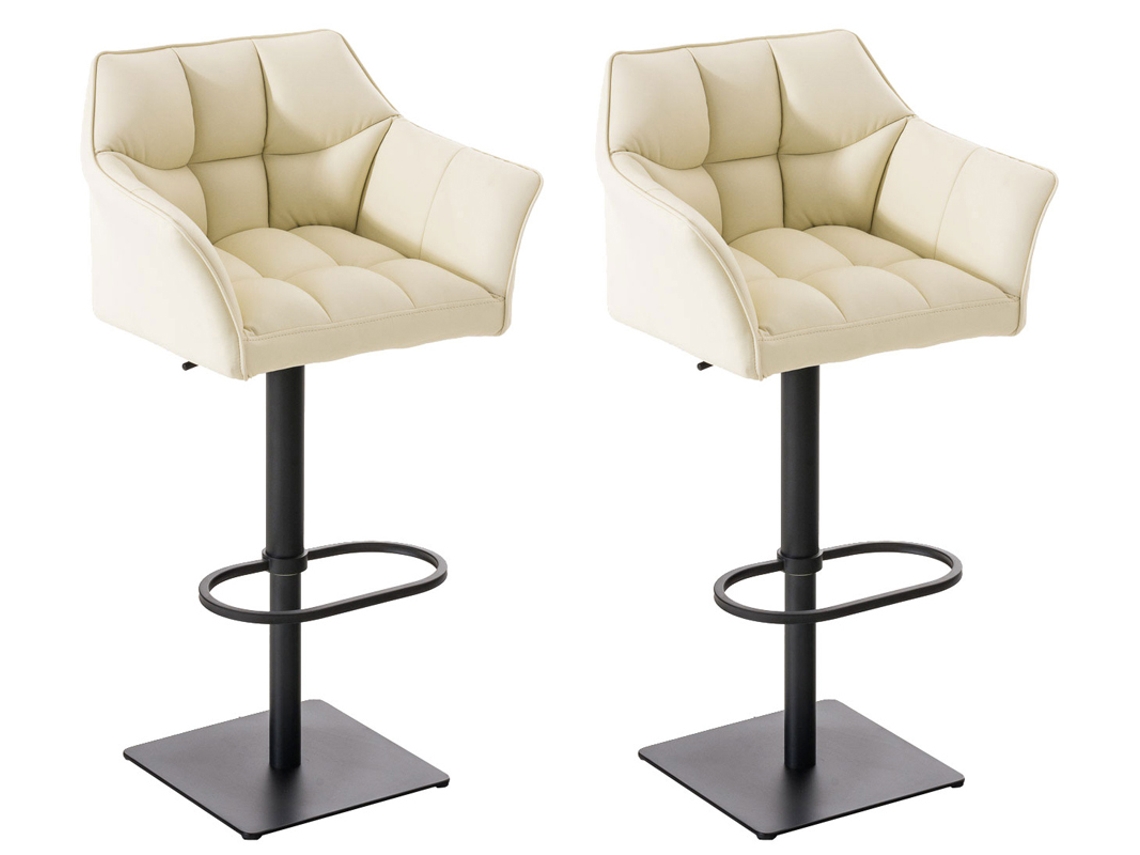 Juego de 2 taburetes de bar Damaso en símil piel CLP color crema/negro