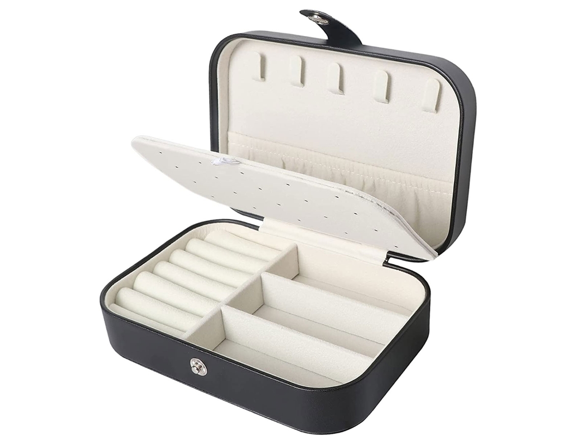 Caja de Organización Joyas Viaje Pendientes Anillos Piel Sintética Negro (16x11x5cm) Kofihety