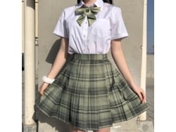Falda plisada Rebe, estilo uniforme escolar japonés, cintura alta, corte en línea A, estampado a cuadros, para mujer, talla L, Bamboo Forest
