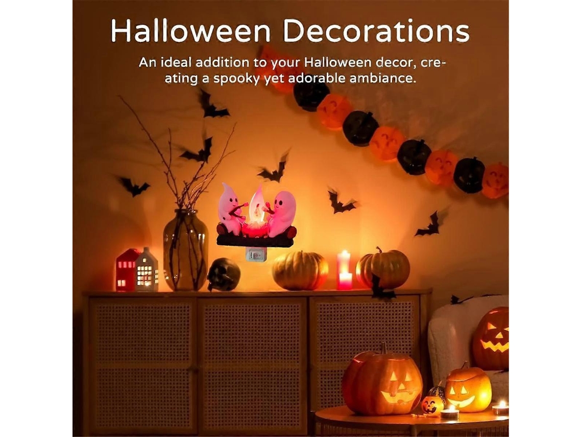 Luz nocturna brillante con forma de fantasma, fogata y llama, ideal para Halloween. Luz de noche LED 3D pequeña con forma de fogata falsa. Decoración con enchufe Rosewell.