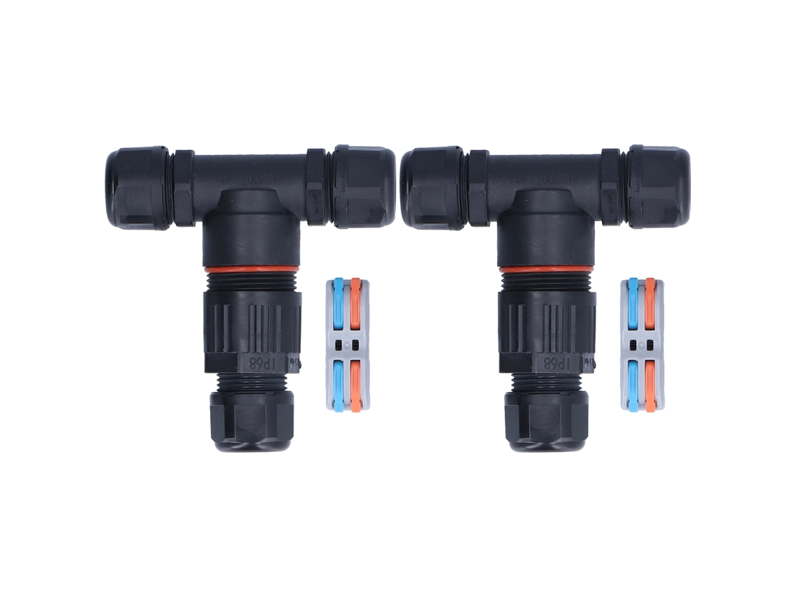 2 Cajas De Conexiones En T Con Conector Impermeable De 3 Vías Para Luces Exteriores (2 Entradas, 2 Salidas)