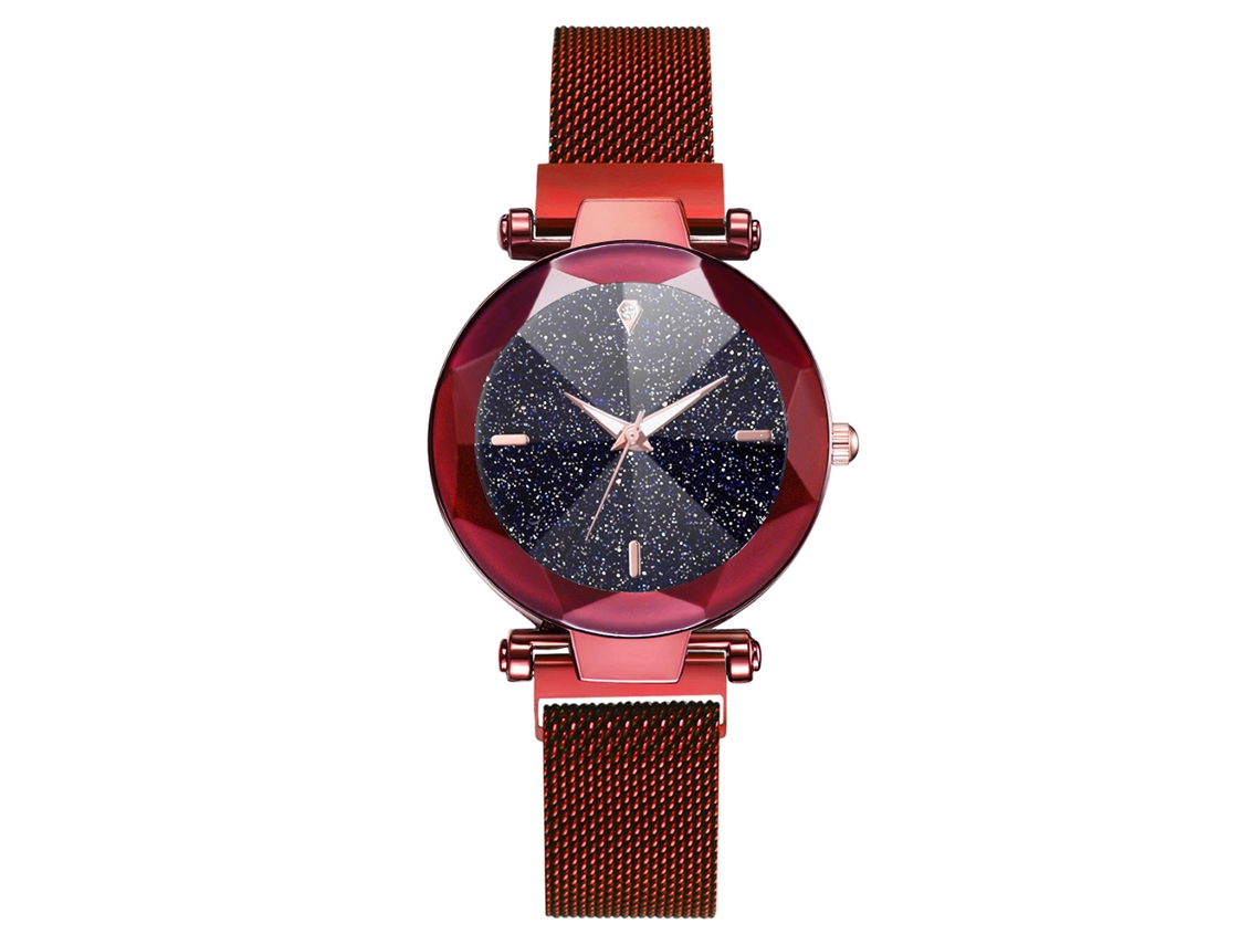 Reloj De Cuarzo Para Mujer Con Correa De Malla Y Botón Magnético, Esfera Redonda, Allo