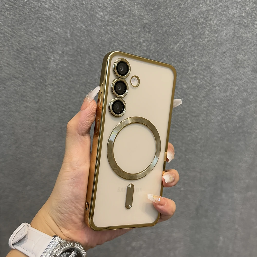 (gold Galaxy S25) Funda Para Teléfono Samsung, Funda Magnética Galvanizada, Apta Para Teléfonos Samsung.
