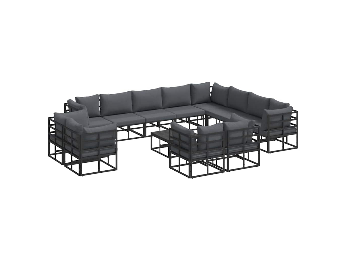 Maison Exclusive - Conjunto De Sofás De Jardín Con Cojín 13 Pcs Negro Aluminio
