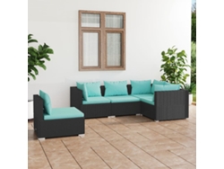 Conjunto de jardín de 5 piezas con cojines, mimbre sintético negro, DKD Home Decor