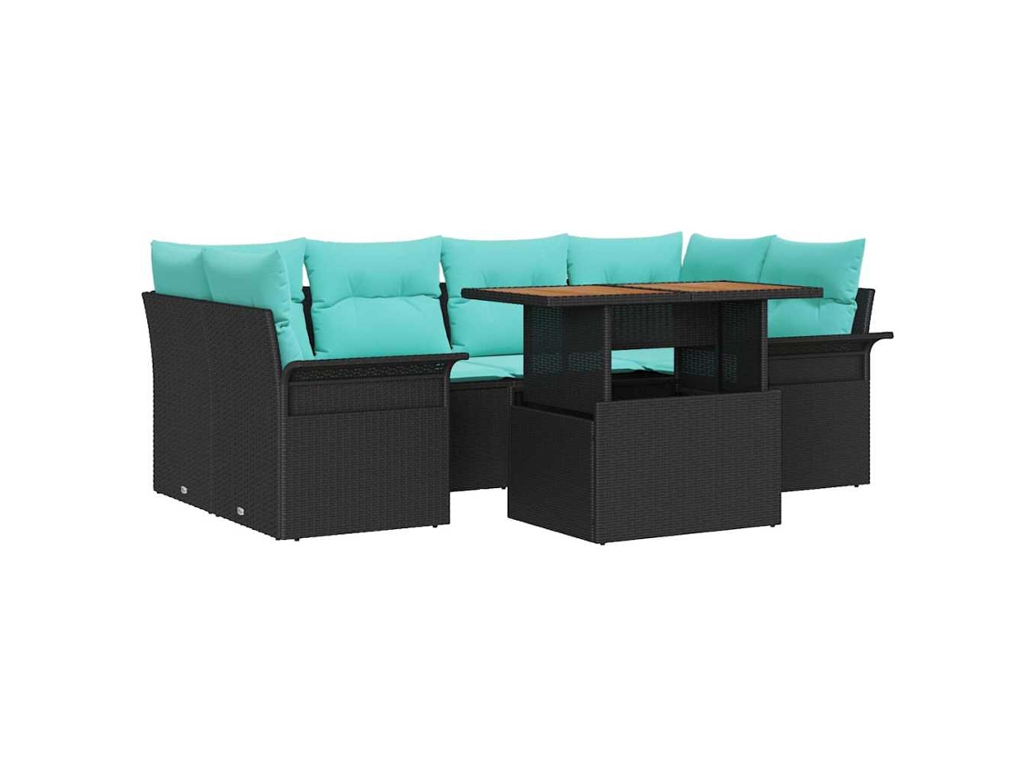 Maison Exclusive - Conjunto De Sofá De Jardín Con Cojín Manual 7 Pcs Negro Y Azul