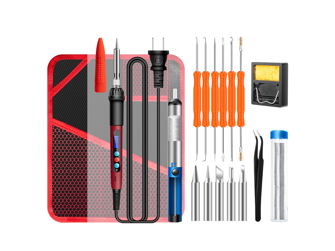 Kit de solda elétrica mini Aneng SL103 60W, 18 peças, LCD, temperatura ajustável de 180℃ a 500℃ para reparos eletrônicos.