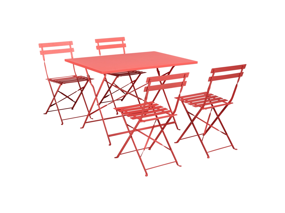 Juego de comedor de exterior Beliani Fiori para 4 personas en acero rojo (110 x 70 x 72 cm)