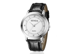 Reloj De Pareja Cuero Pu Negra Caja Plata Dial Blanco Quartz Empresarial