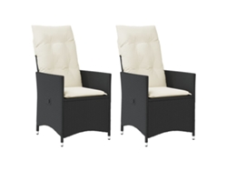 Sillas de jardín reclinables DKD Home Decor de 2 piezas con cojines, mimbre sintético negro