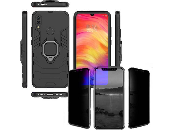 Kit Carcasa y Protector Privacy Xiaomi Redmi Note 7 Military Defender Negro