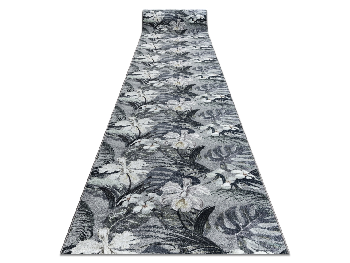 Alfombra de Pasillo con Refuerzo de Goma Monstera Hojas, Gris 80 cm