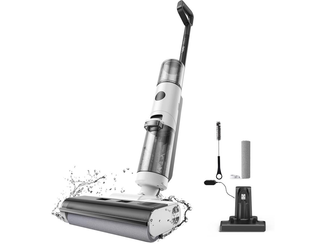Aspiradora JONR ED12 | Lava y aspira | Sistema de autolimpieza | 850 ml + 450 ml | Limpieza de bordes de 6 mm | Diseño antienredos (Blanca)