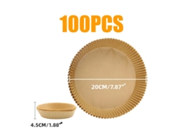 (100 Piezas, 20cm Redondo) Papel De Horno Desechable Para Freidoras De Aire, Antiadherente.