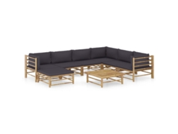 Conjunto 8 Peças Lounge Jardim Em Bambu C/ Almofadões Cinza Escuro Dkd Home Decor