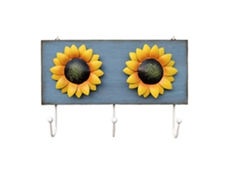 Arte de pared de girasol, estilo pastoral de hierro y madera, con ganchos azules