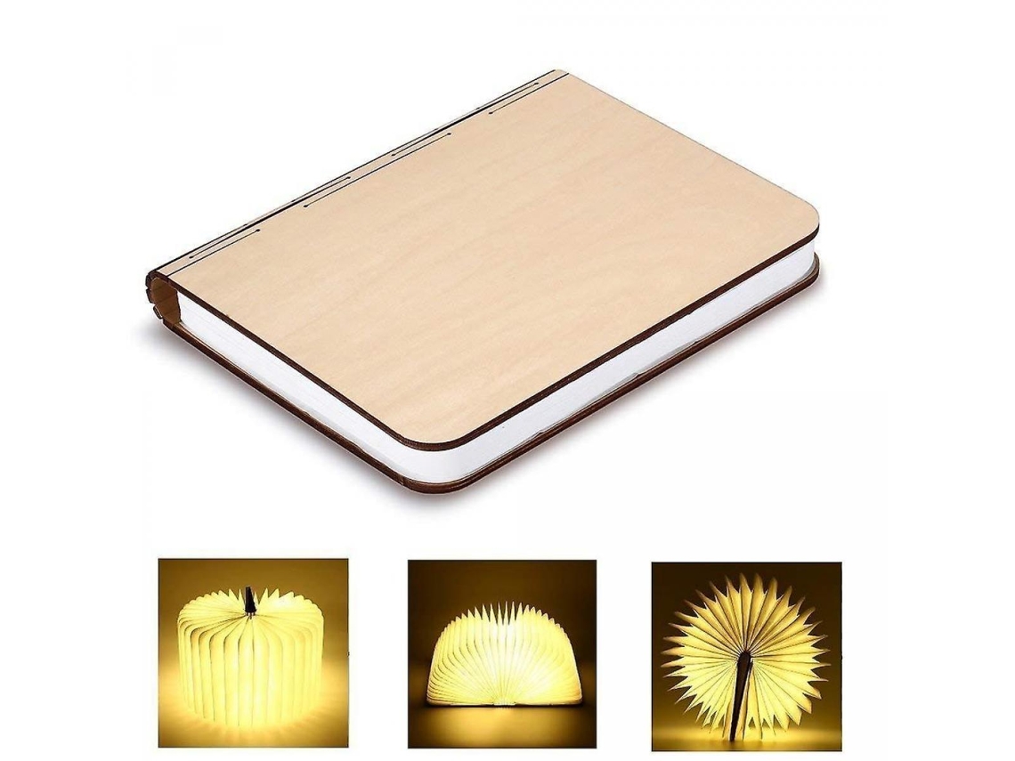 Lámpara de noche LED plegable de madera, lámpara de mesa estilo reserva, decoración/estado de ánimo/luz nocturna recargable por USB (blanco cálido)