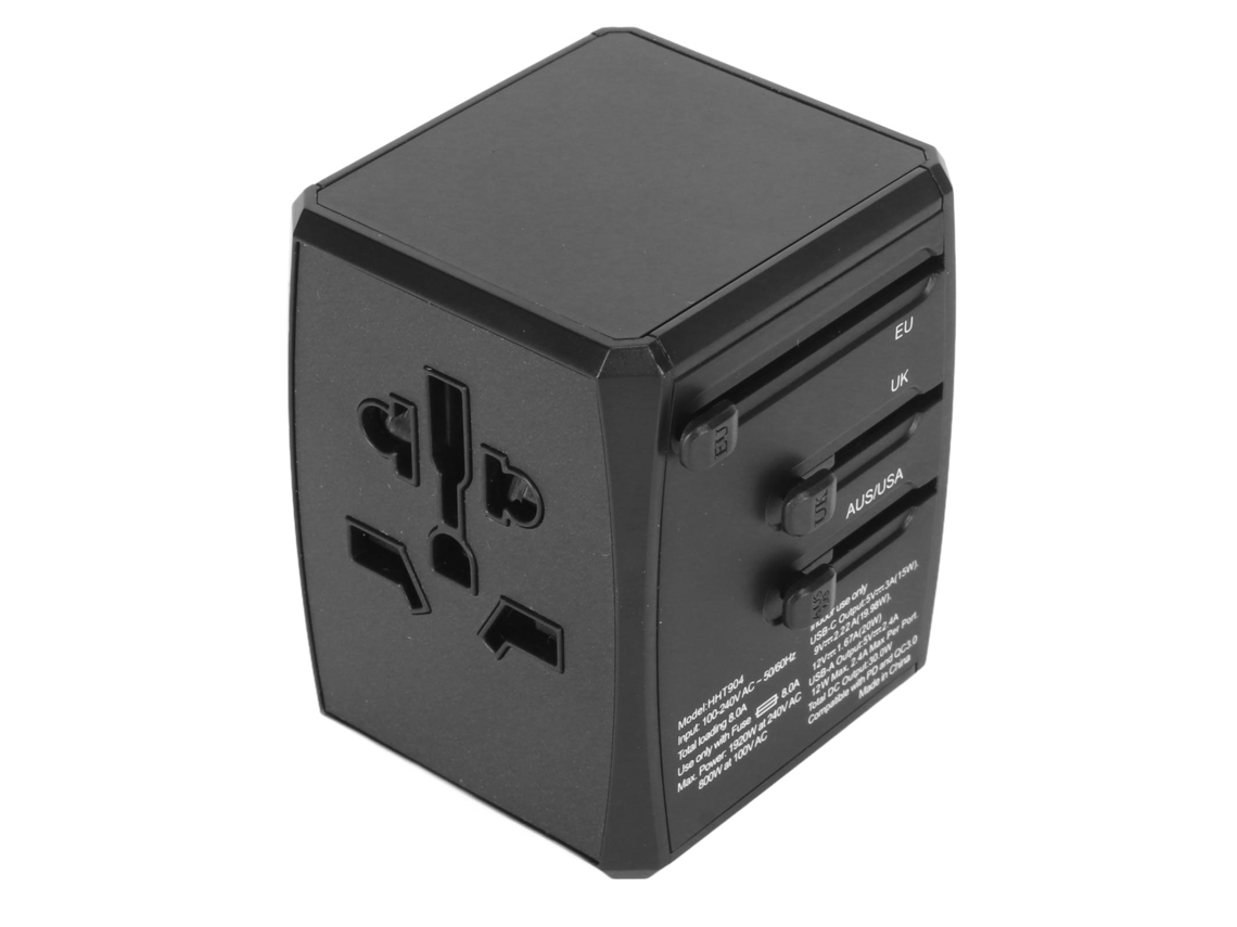 Adaptador De Viaje Universal Con Puertos Usb-c Y Usb 8a, Cargador De Pared Internacional, Negro.