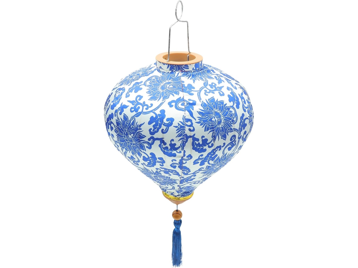 Linterna China Colgante De Tela De Seda Impermeable Qinghua De 30 Cm, Estilo Azul Y Blanco.
