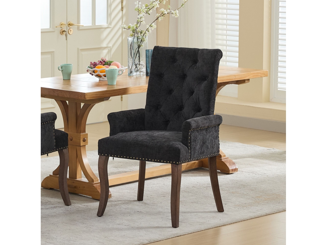 Silla De Comedor Tapizada En Chenilla Con Patas De Madera Curvadas, Color Gris.