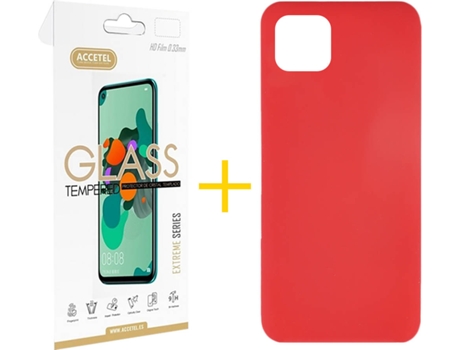 Carcasa + 1 Protector de Vidrio iPhone 13 Mini ACCETEL Silicona Líquido Rojo