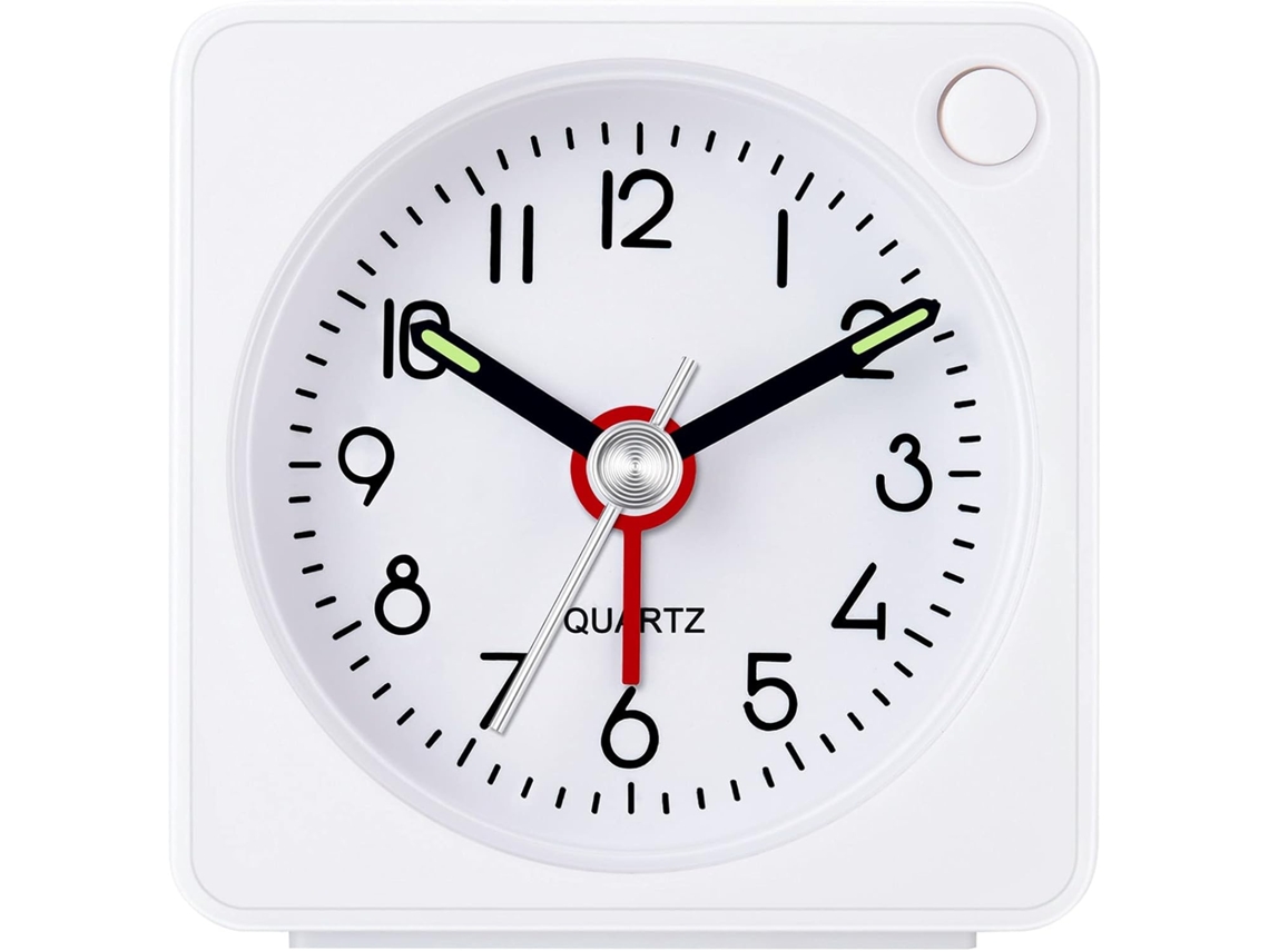 Reloj Despertador Analógico De Viaje, 2,25 Pulgadas, Ultracompacto Con Función De Repetición Y Luz, Supersilencioso (blanco)