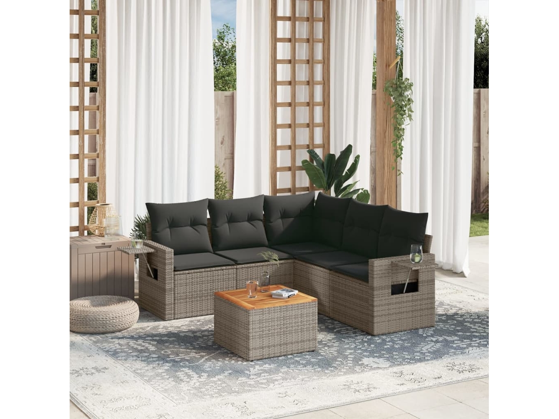 Conjunto de 6 sofás de jardín con cojines en mimbre gris DKD Home Decor