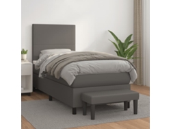 Cama Box Spring Con Colchón Cuero Sintético Gris 100x200 Cm