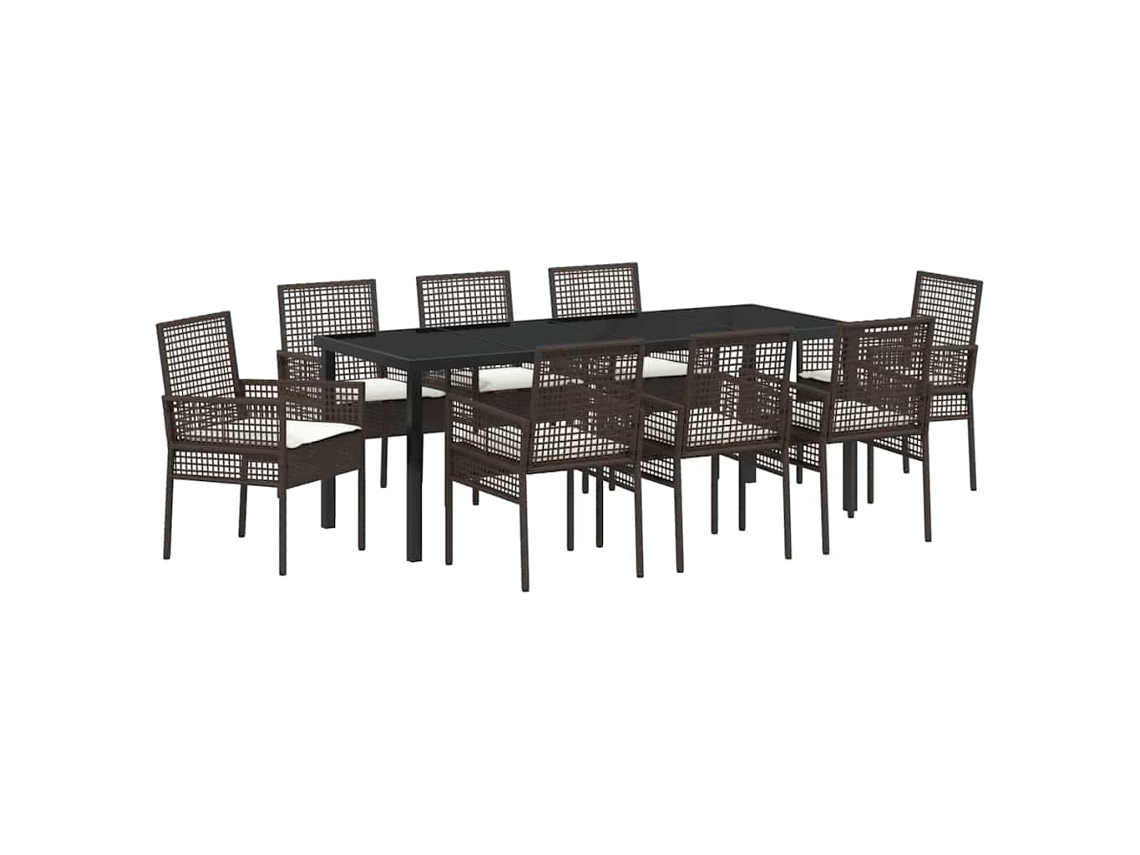 Maison Exclusive - Conjunto De Comedor De Jardín 9 Pcs Marrón Ratán Sintético