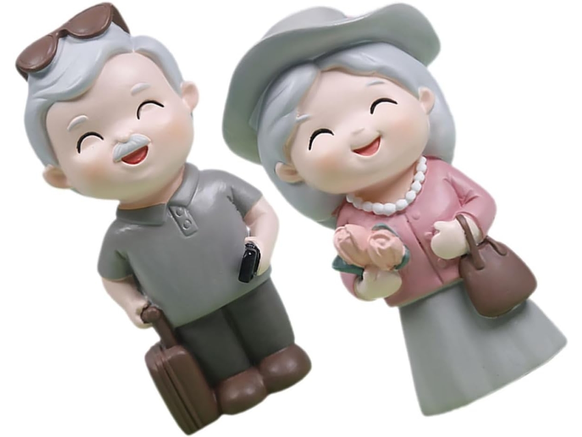 Figuras Decorativas Resina Pareja Abuelos 2 Unidades Delicada Decoración Hogar Ambiente Suave Fiestas