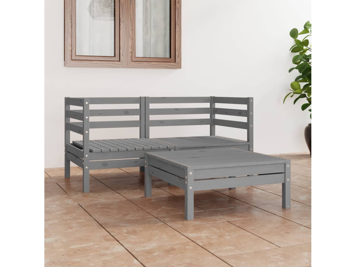 Conjunto de salón de jardín de 2 piezas de pino macizo gris Dkd Home Decor