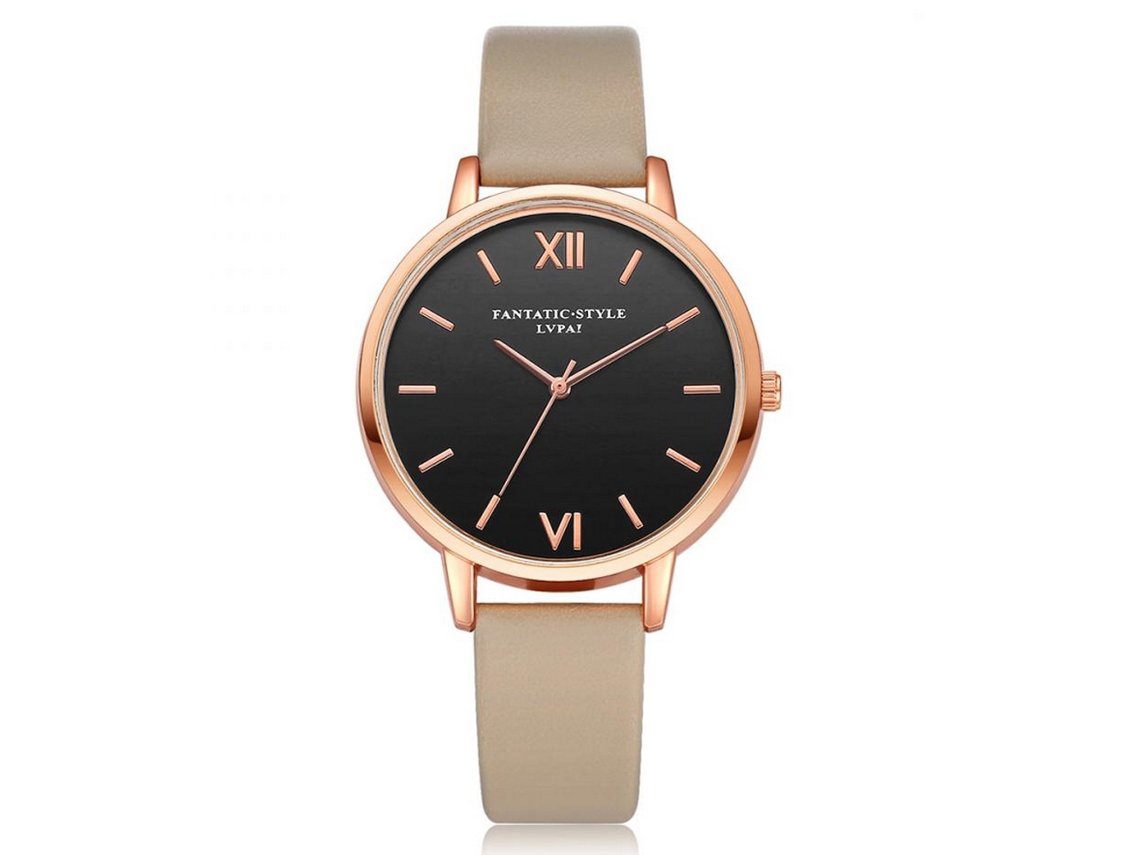 Relógio feminino de quartzo com pulseira de PU para vestido Gaiety, rosa com numerais arábicos.