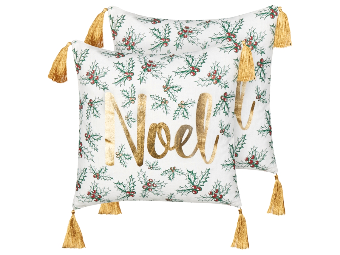 Cojines decorativos festivos BELIANI Zamia de Algodón Blanco 45x45x11