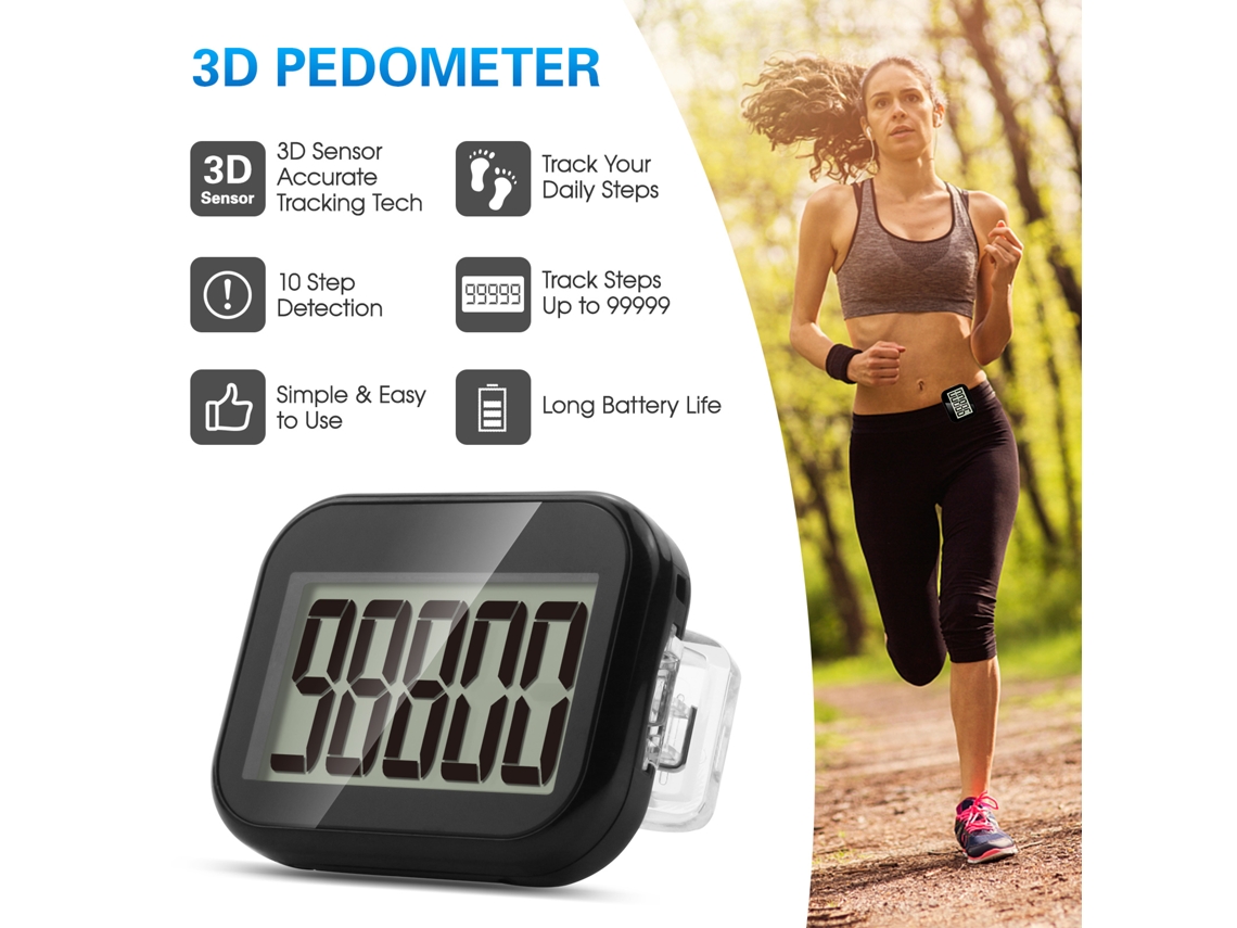Podómetro 3d Para Contar Pasos Con Clip Y Cordón Extraíbles, Pantalla Grande, Preciso Para Hombres, Mujeres Y Niños.