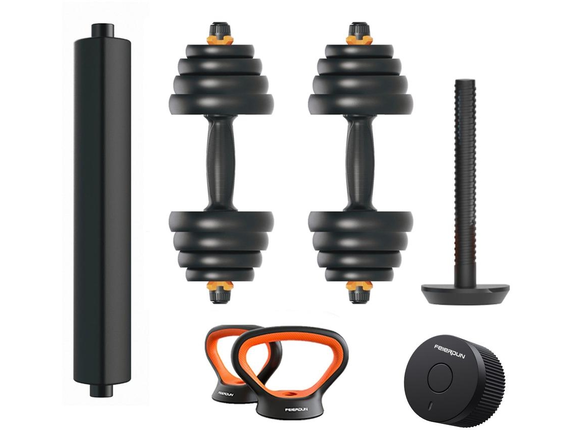 Kit de pesas conectadas V2 30Kg FED: mancuernas (pesos + barras) + barra + pesa rusa + sensor