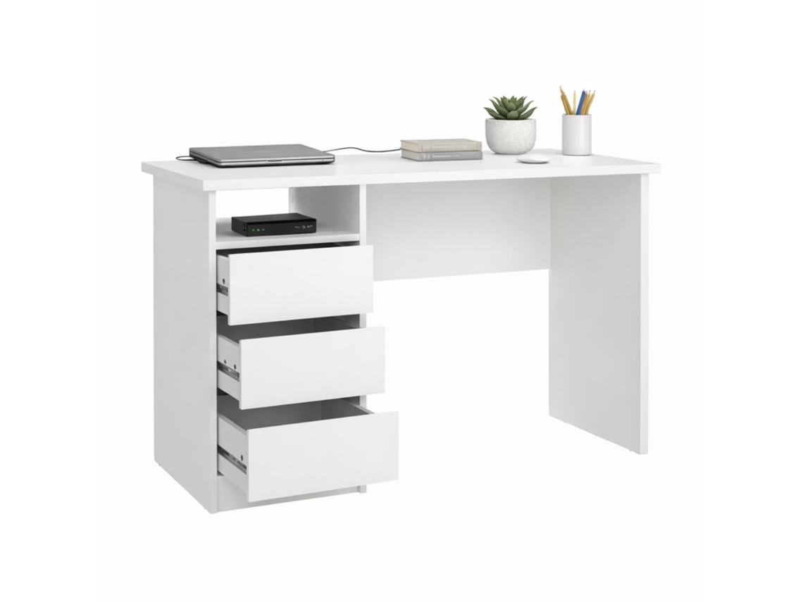 Mesa Escritorio Para Ordenador Júcar White Con 3 Cajones Blanco 110x49x76 Cm