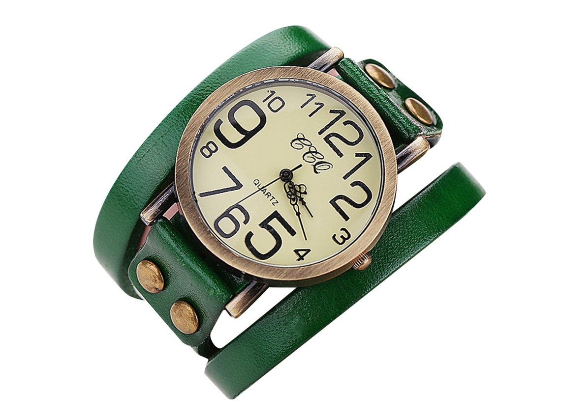 Reloj De Pulsera Unisex Vintage Ccq, De Cuero Sintético, De Cuarzo (verde)