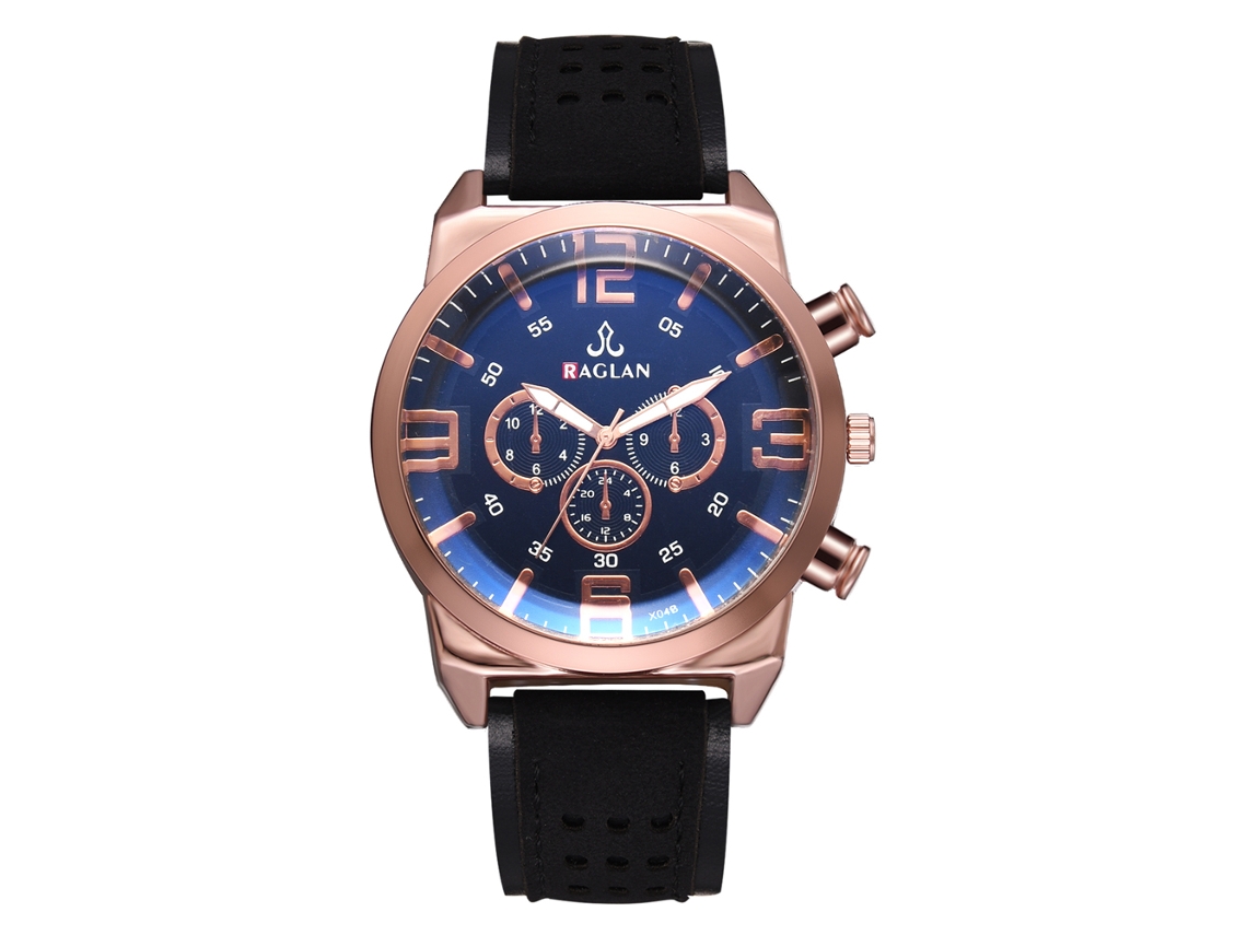 Reloj De Cuarzo De Piel Pu Con Dial Redondo Clásico De Moda (correa Negra Dial Azul)