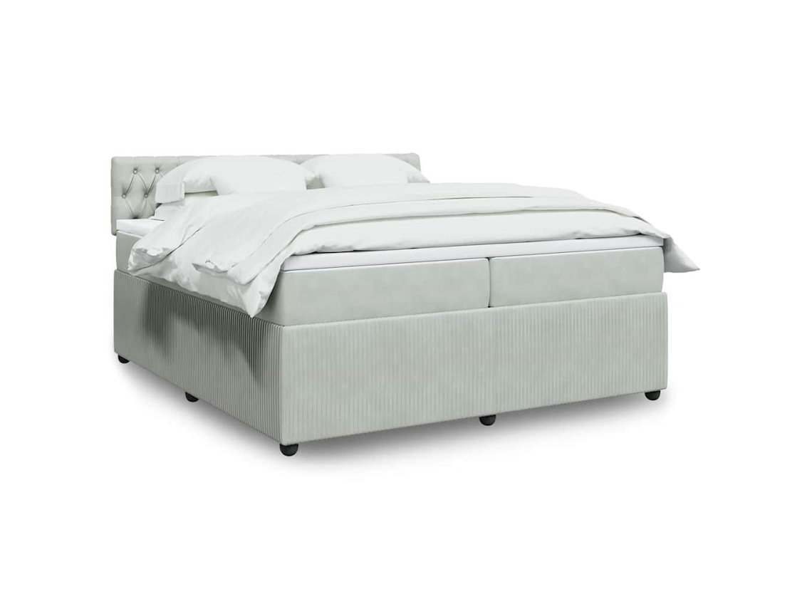 Cama Box Spring Con Colchón Terciopelo Gris Claro 200x200 Cm