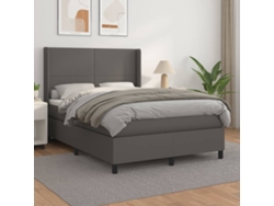 Cama Box Spring Con Colchón Cuero Sintético Gris 140x200 Cm