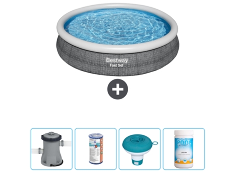 Piscina hinchable redonda Fast Set BESTWAY - Estampado ratán - 366 x 76 cm - Bomba incluida Filtrar - flotador de cloro - Cloro