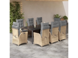 Juego de comedor de jardín de 9 piezas con cojines, mimbre sintético beige, DKD Home Decor