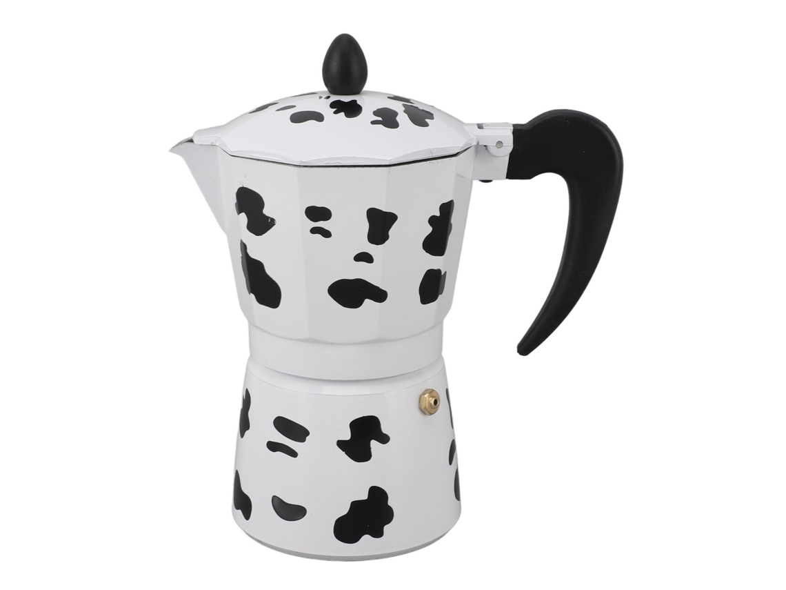 Cafetera moka de aluminio con diseño de vaca colorida para casa, cafetería y camping, 6 tazas de 300 ml
