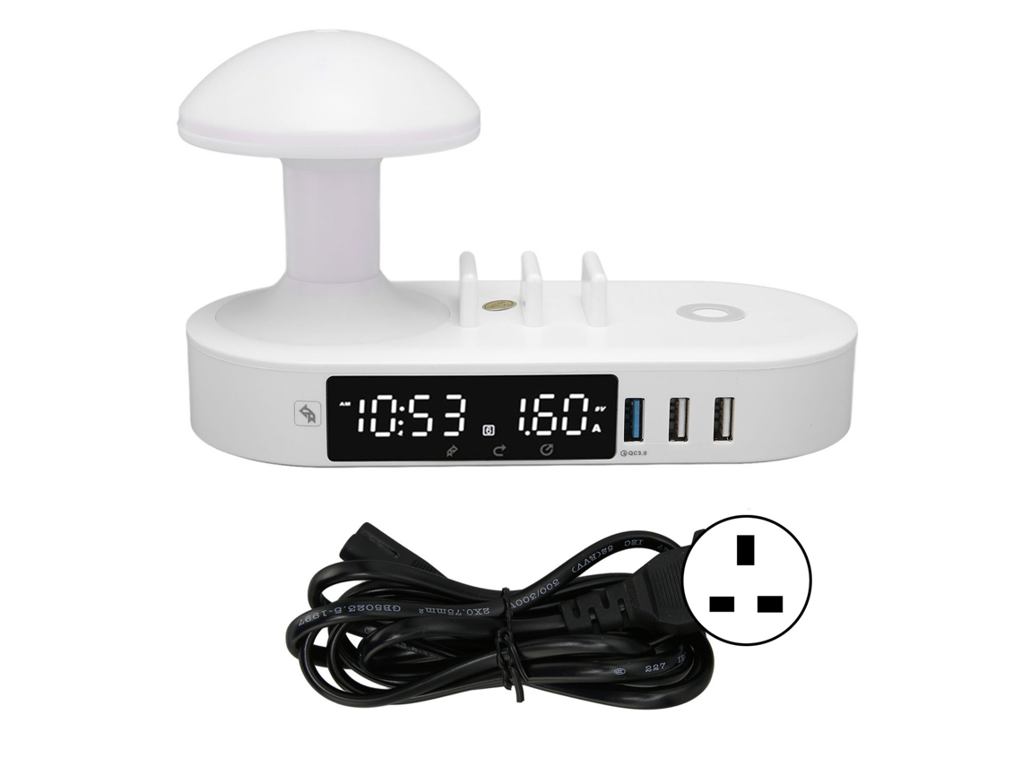 Reloj Cargador Con Luz Nocturna, Control Táctil, 6 Puertos Usb, Lámpara De Mesa, Carga Inalámbrica (reino Unido)