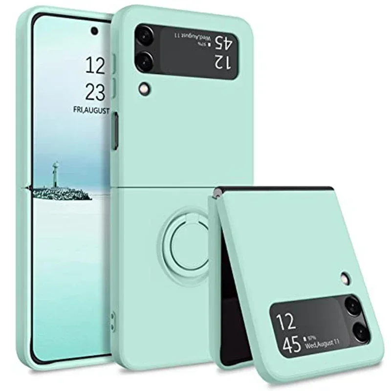 (verde Claro, Galaxy Z Flip3 5g) Funda Protectora De Silicona Líquida, A Prueba De Golpes Y Antideslizante, Soporte De Anillo, Material Tpu Suave.