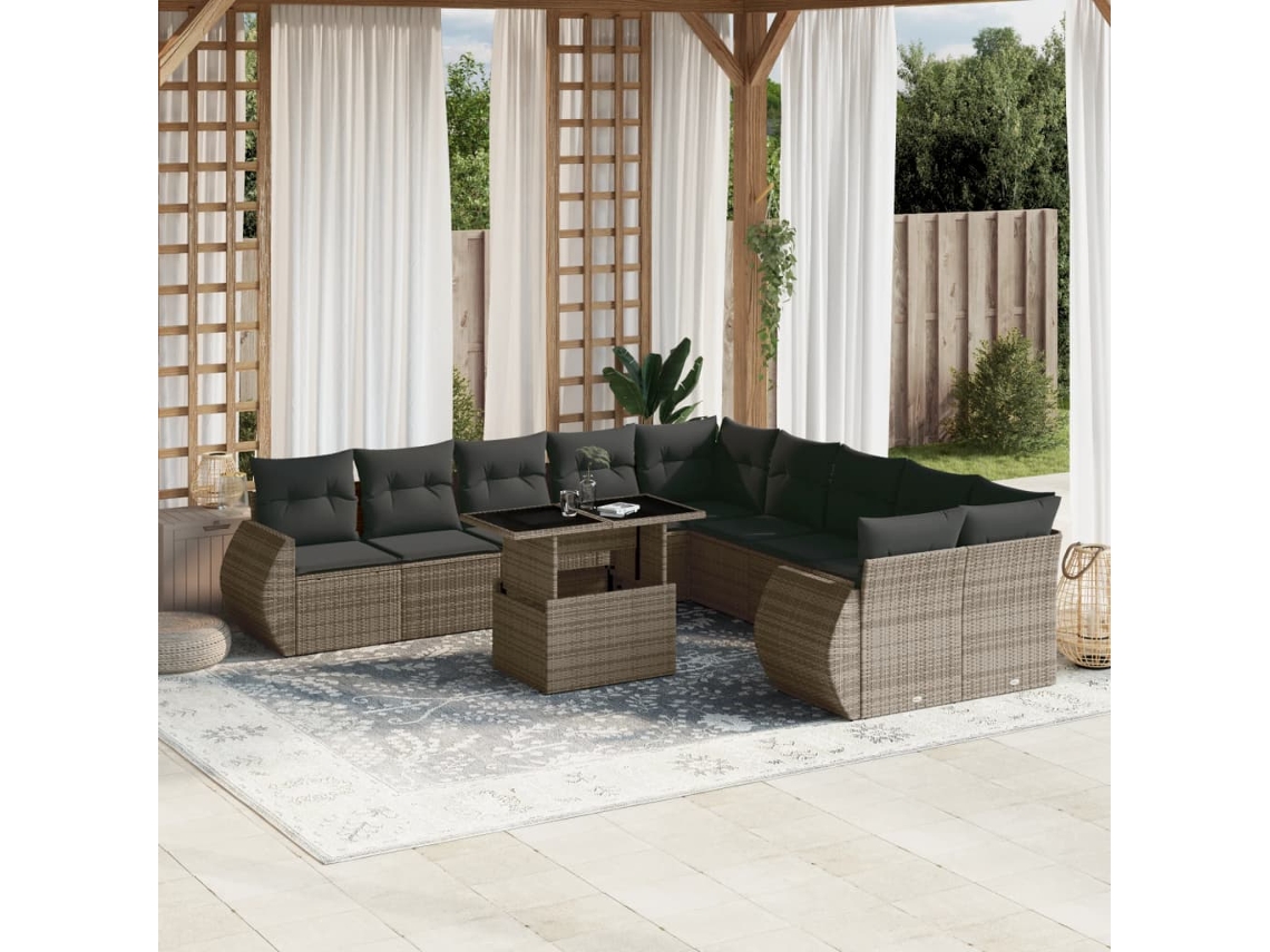 Conjunto de sofás de jardín de 11 piezas DKD Home Decor con cojines de mimbre gris