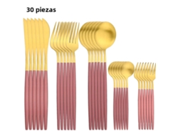Juego de cubiertos de acero inoxidable de 30 piezas, incluye cuchillo para fruta, cuchara, tenedor y servilleta de cocina. Mdug (oro rosa)